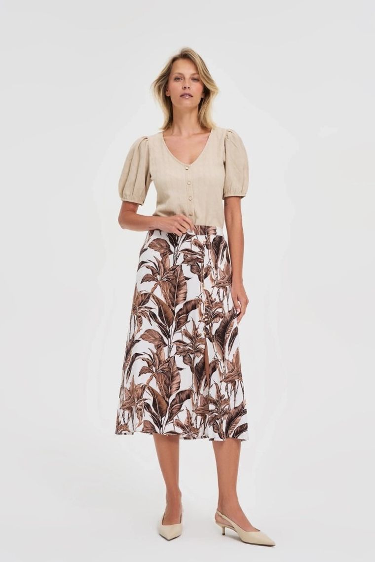 Bluzka damska z krótkim rękawem, beżowa, Moodo