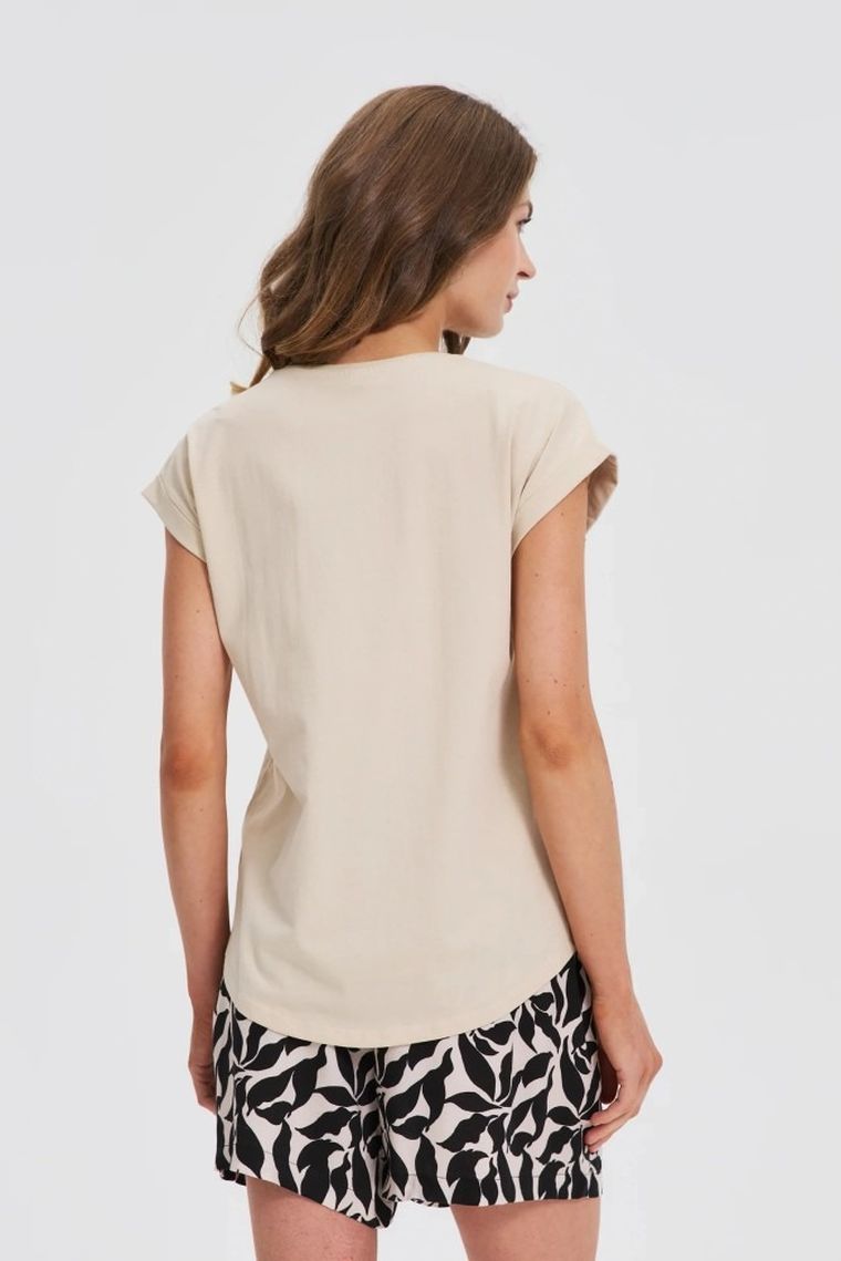 Bluzka damska z krótkim rękawem, beżowa, Moodo