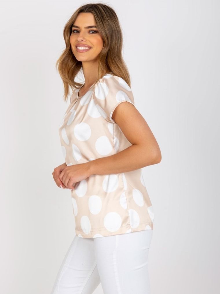 Bluzka damska z krótkim rękawem, beżowa, Rue Paris