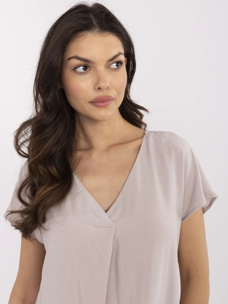 Bluzka damska z krótkim rękawem, beżowa, Sublevel