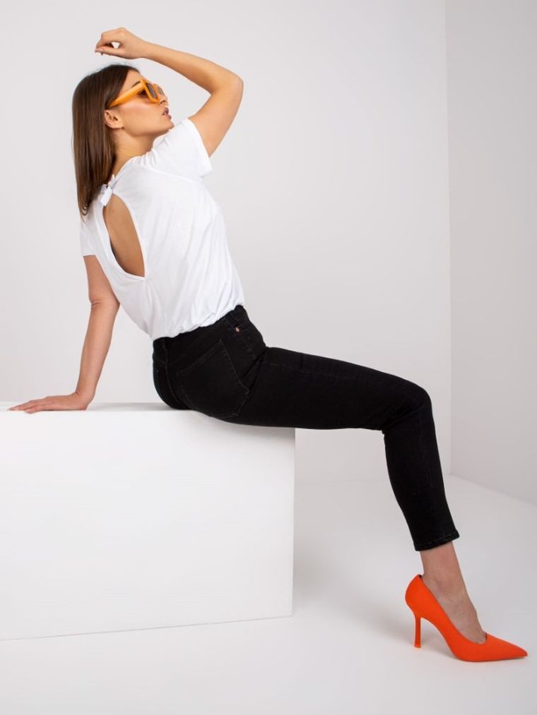 Bluzka damska z krótkim rękawem, biała, Basic Feel Good