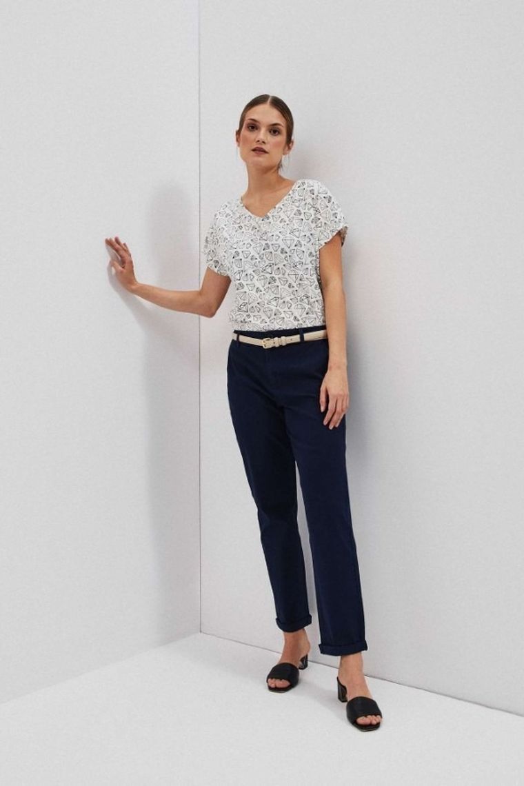 Bluzka damska z krótkim rękawem, biała, Moodo