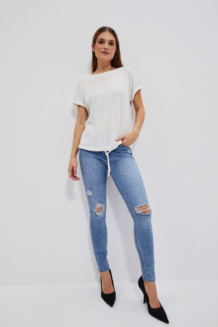 Bluzka damska z krótkim rękawem, biała, Moodo