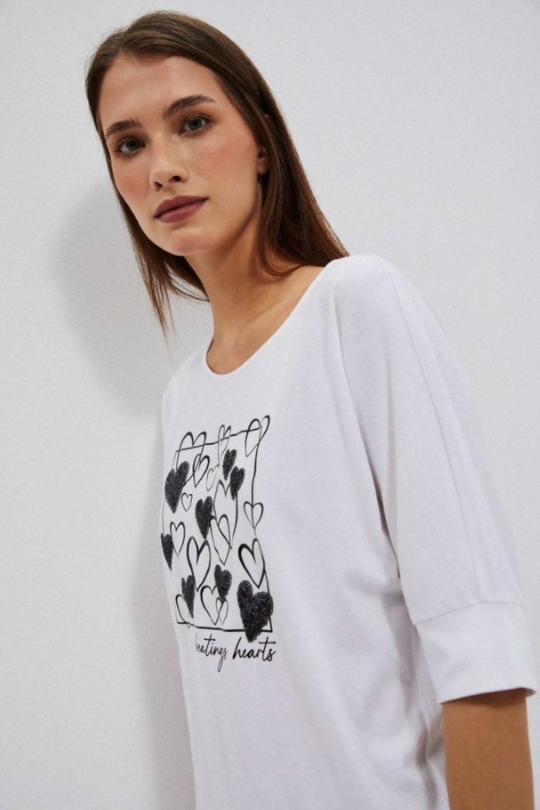 Bluzka damska z krótkim rękawem, biała, Moodo