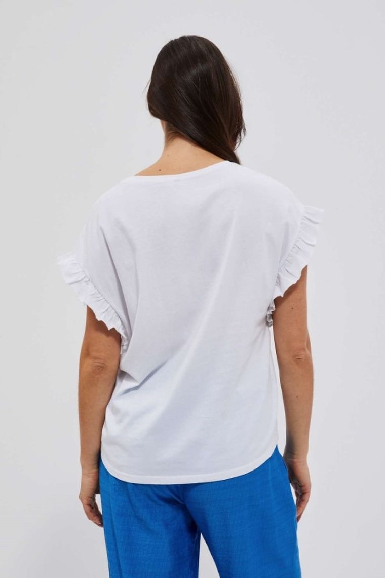 Bluzka damska z krótkim rękawem, biała, Moodo