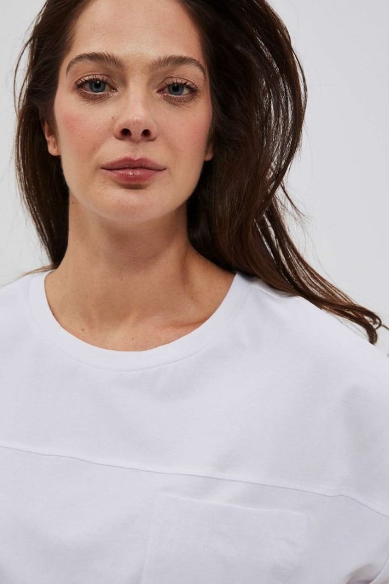 Bluzka damska z krótkim rękawem, biała, Moodo