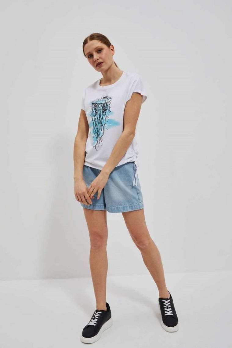 Bluzka damska z krótkim rękawem, biała, Moodo