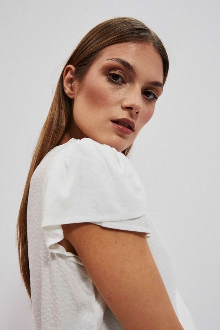 Bluzka damska z krótkim rękawem, biała, Moodo