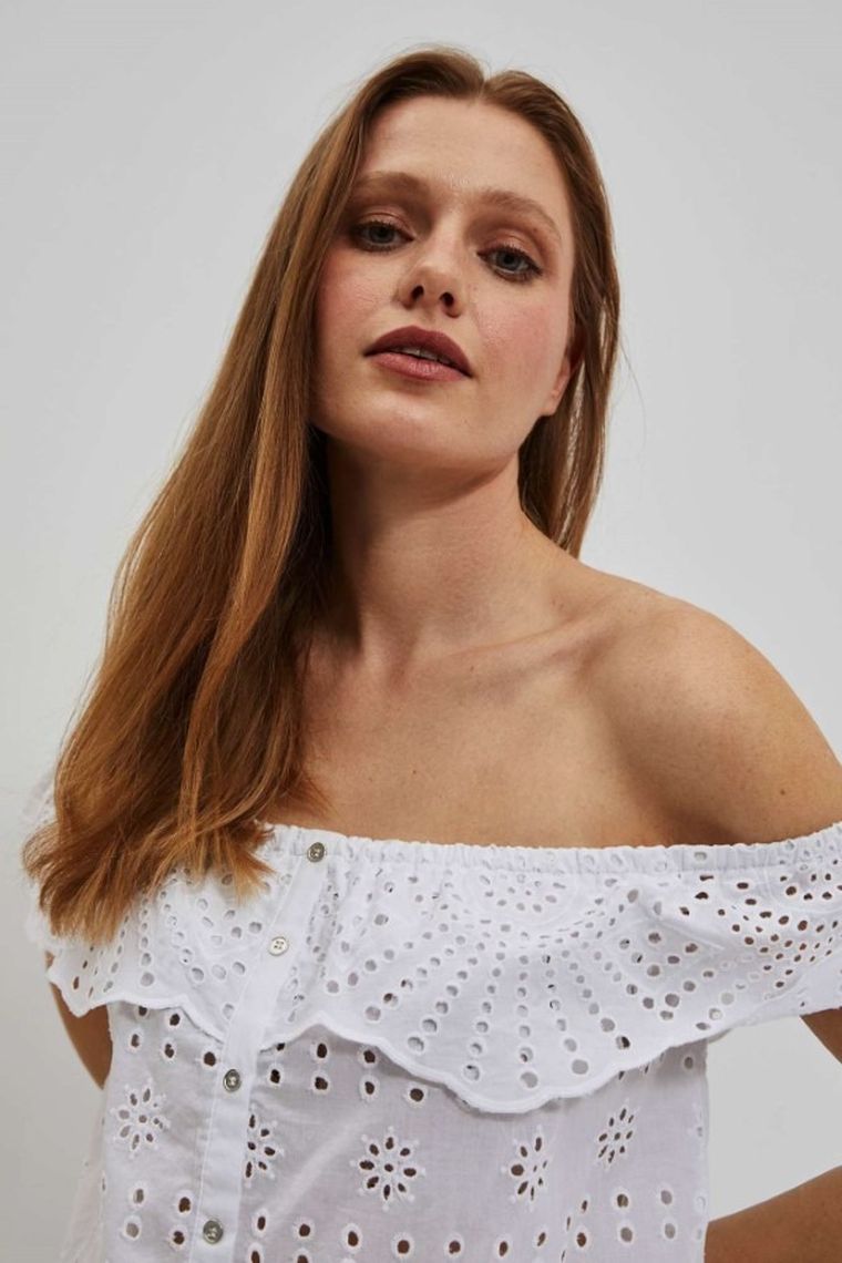 Bluzka damska z krótkim rękawem, biała, Moodo