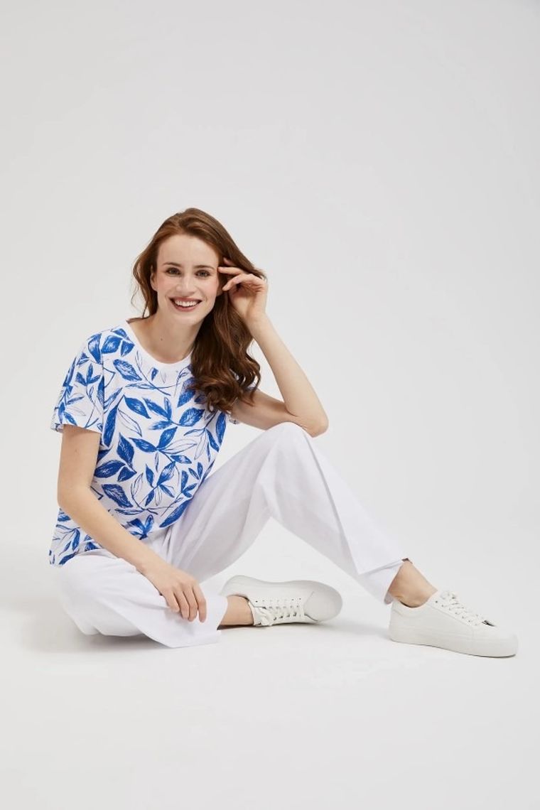 Bluzka damska z krótkim rękawem, biała, Moodo