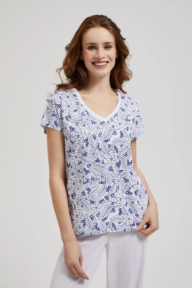 Bluzka damska z krótkim rękawem, biała, Moodo