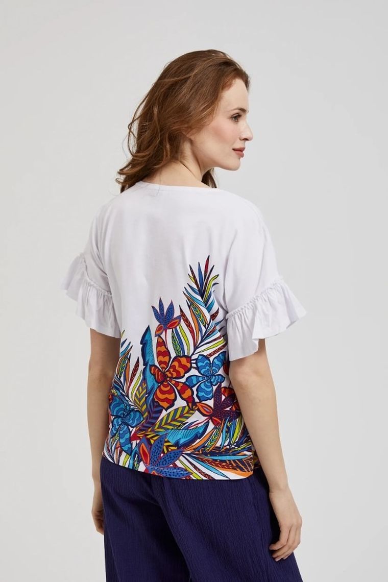 Bluzka damska z krótkim rękawem, biała, Moodo