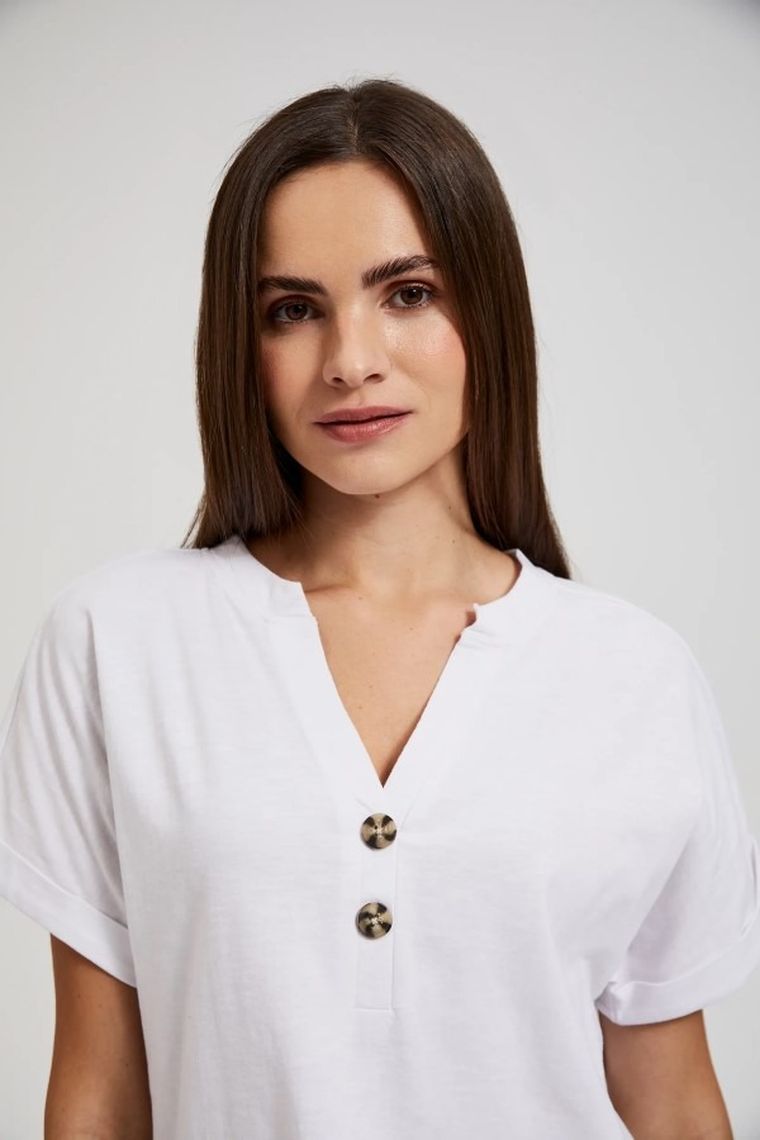 Bluzka damska z krótkim rękawem, biała, Moodo