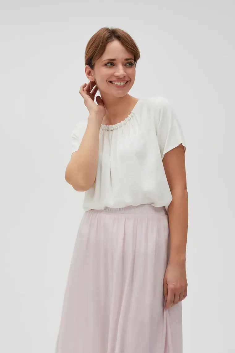 Bluzka damska z krótkim rękawem, biała, Moodo