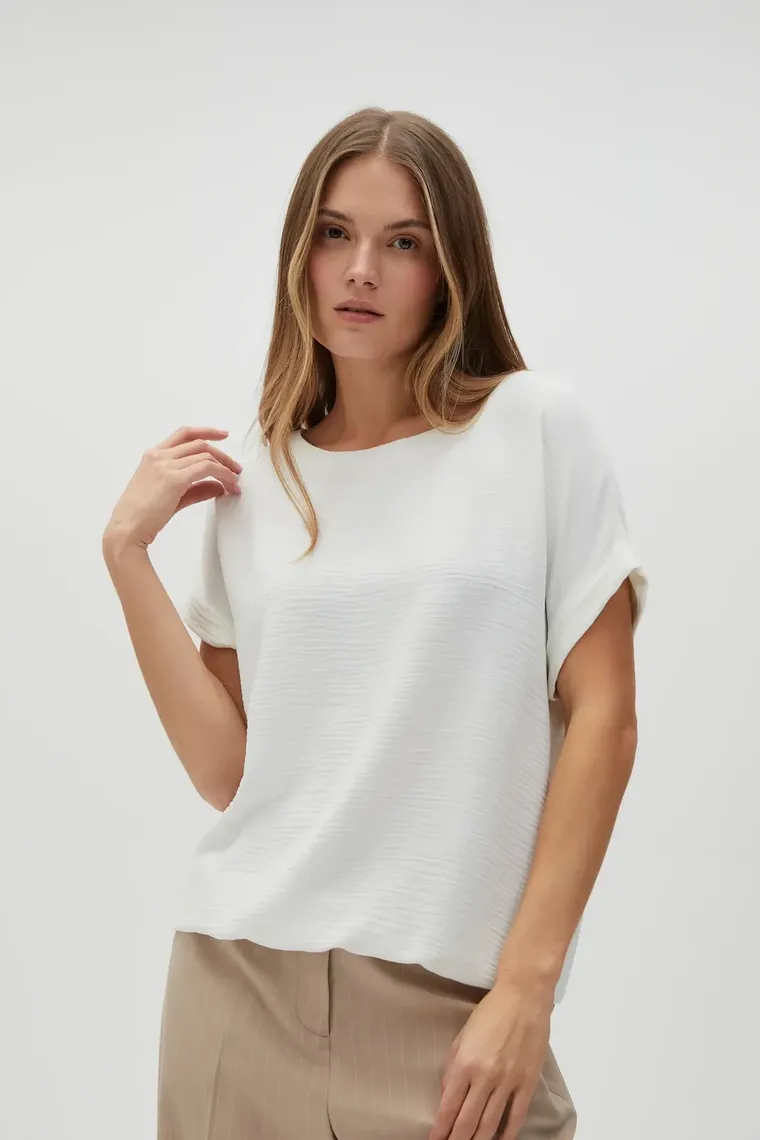 Bluzka damska z krótkim rękawem, biała, Moodo