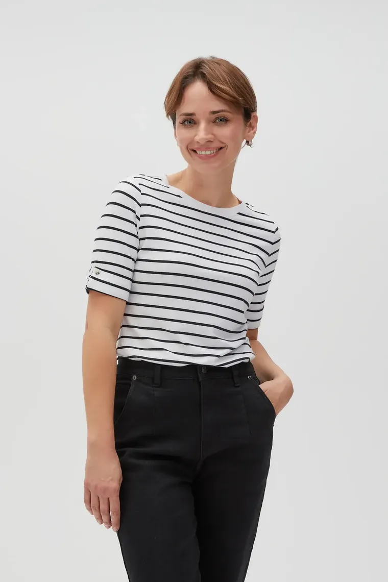 Bluzka damska z krótkim rękawem, biała, Moodo