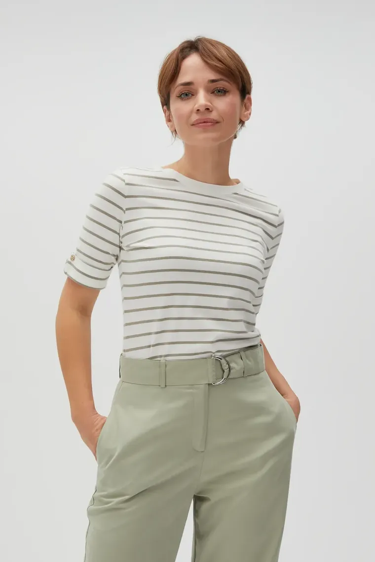 Bluzka damska z krótkim rękawem, biała, Moodo