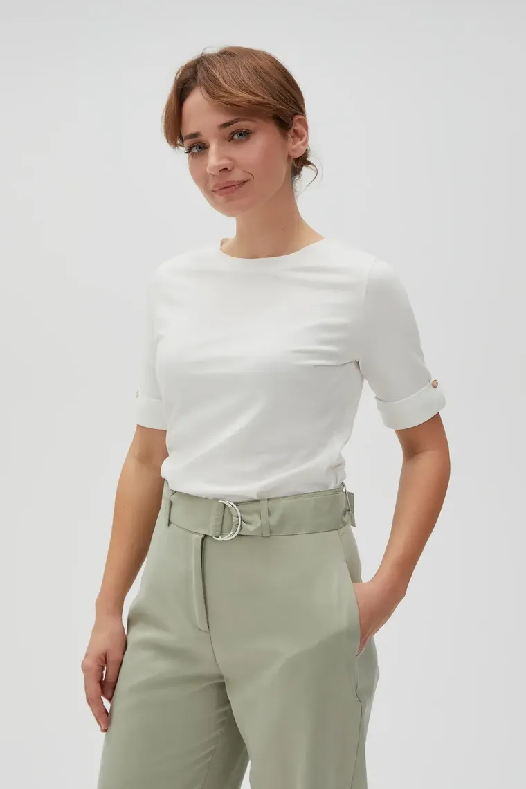 Bluzka damska z krótkim rękawem, biała, Moodo