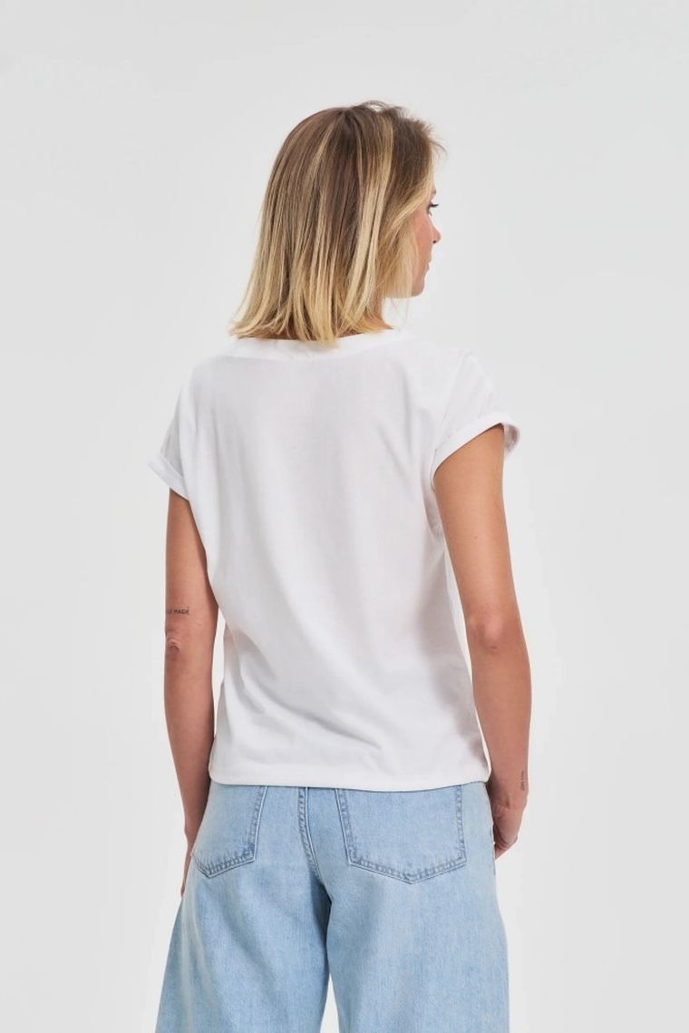 Bluzka damska z krótkim rękawem, biała, Moodo