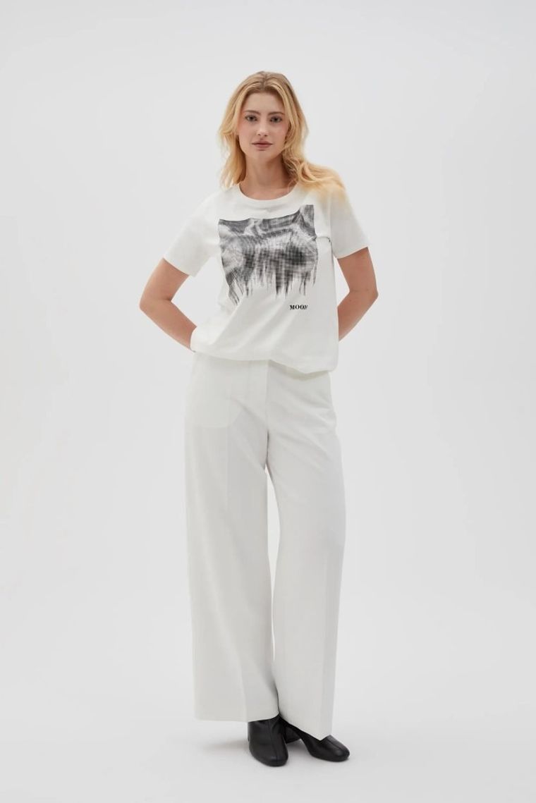 Bluzka damska z krótkim rękawem, biała, Moodo