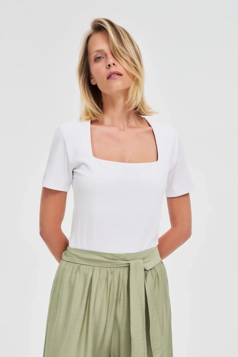 Bluzka damska z krótkim rękawem, biała, Moodo