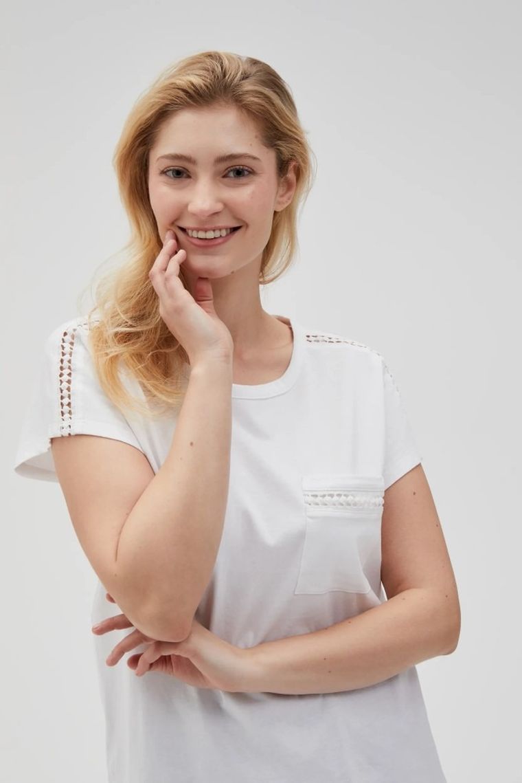 Bluzka damska z krótkim rękawem, biała, Moodo