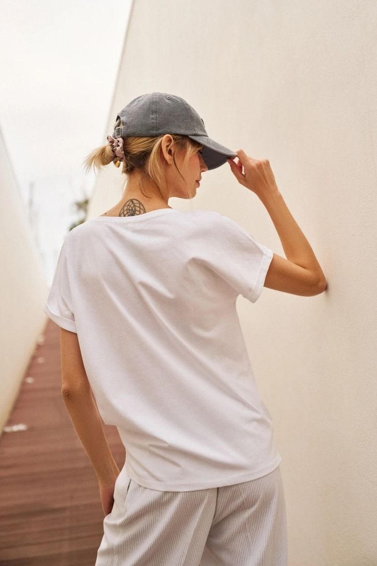 Bluzka damska z krótkim rękawem, biała, Moodo