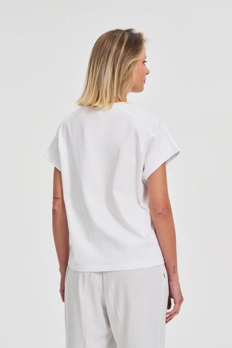 Bluzka damska z krótkim rękawem, biała, Moodo