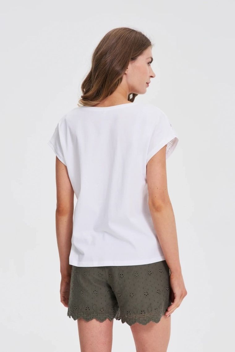 Bluzka damska z krótkim rękawem, biała, Moodo