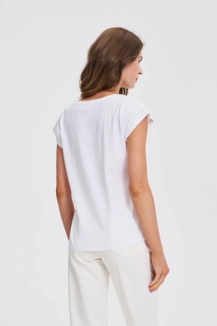 Bluzka damska z krótkim rękawem, biała, Moodo