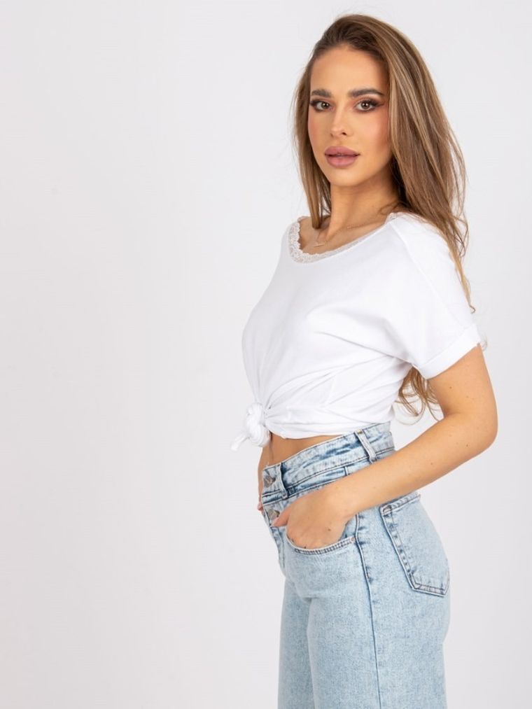 Bluzka damska z krótkim rękawem, biała, Rue Paris