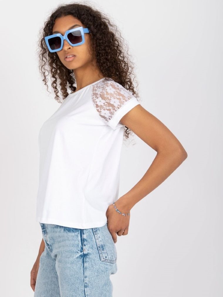 Bluzka damska z krótkim rękawem, biała, Rue Paris