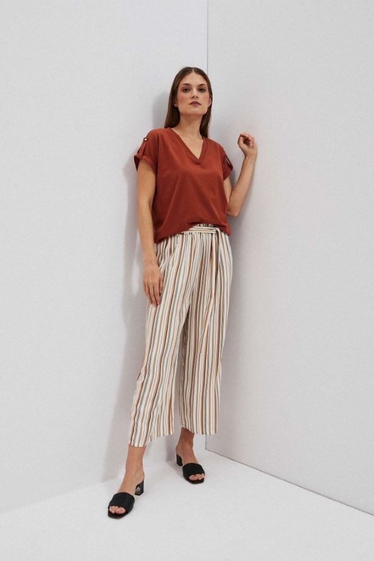 Bluzka damska z krótkim rękawem, brązowa, Moodo