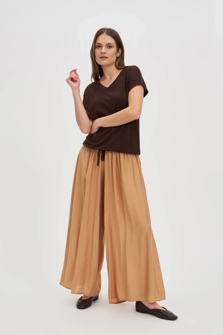 Bluzka damska z krótkim rękawem, brązowa, Moodo