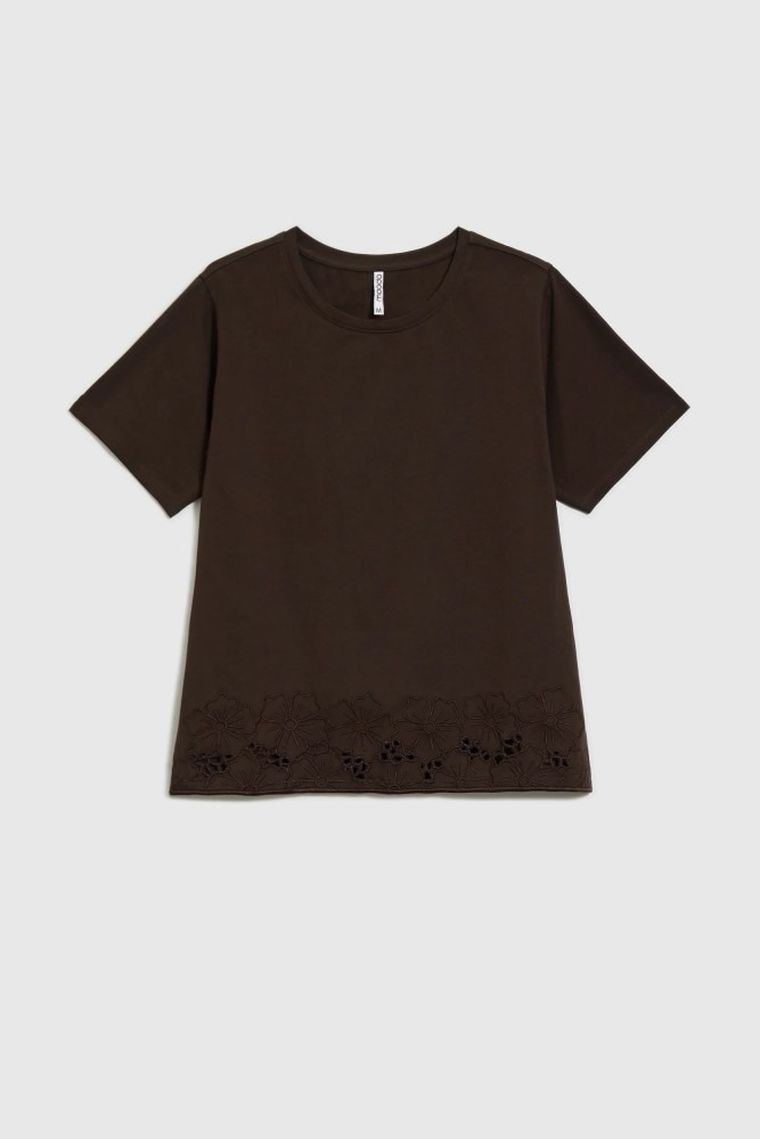 Bluzka damska z krótkim rękawem, brązowa, Moodo