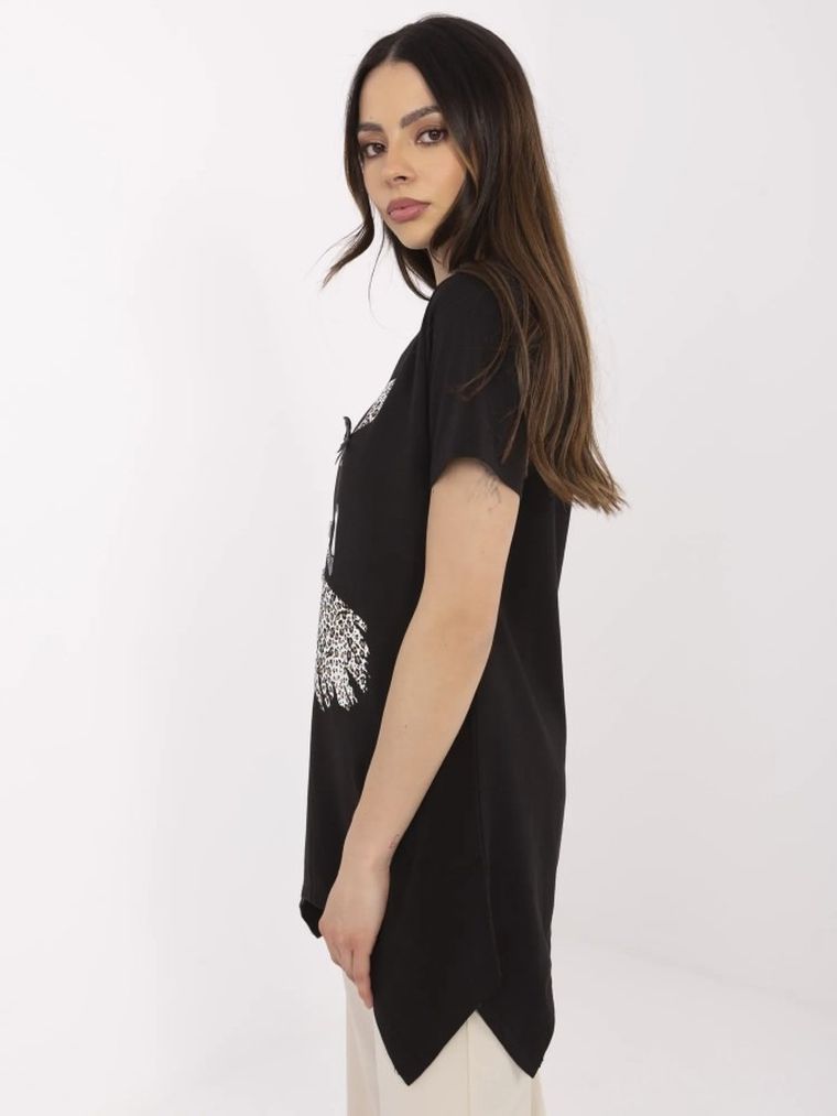 Bluzka damska z krótkim rękawem, czarna, Calimera