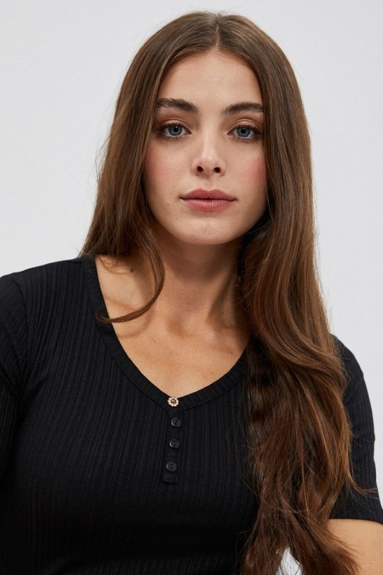 Bluzka damska z krótkim rękawem, czarna, Moodo