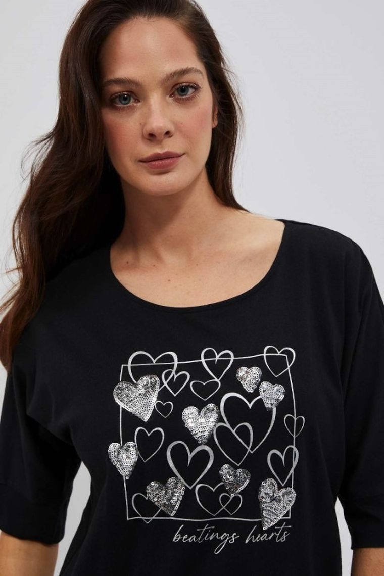 Bluzka damska z krótkim rękawem, czarna, Moodo