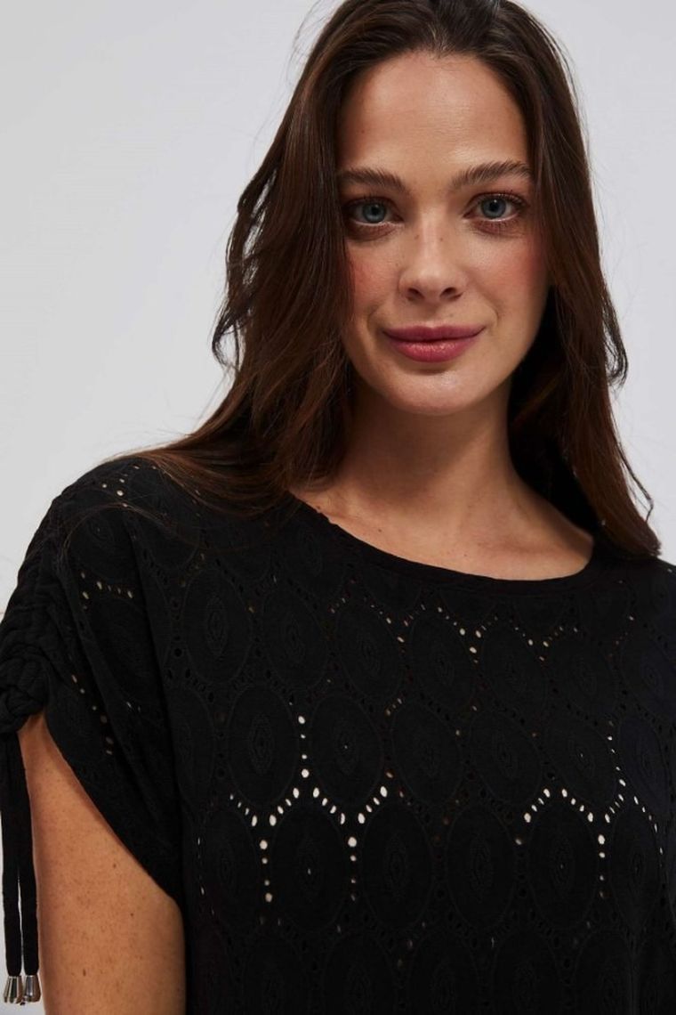 Bluzka damska z krótkim rękawem, czarna, Moodo