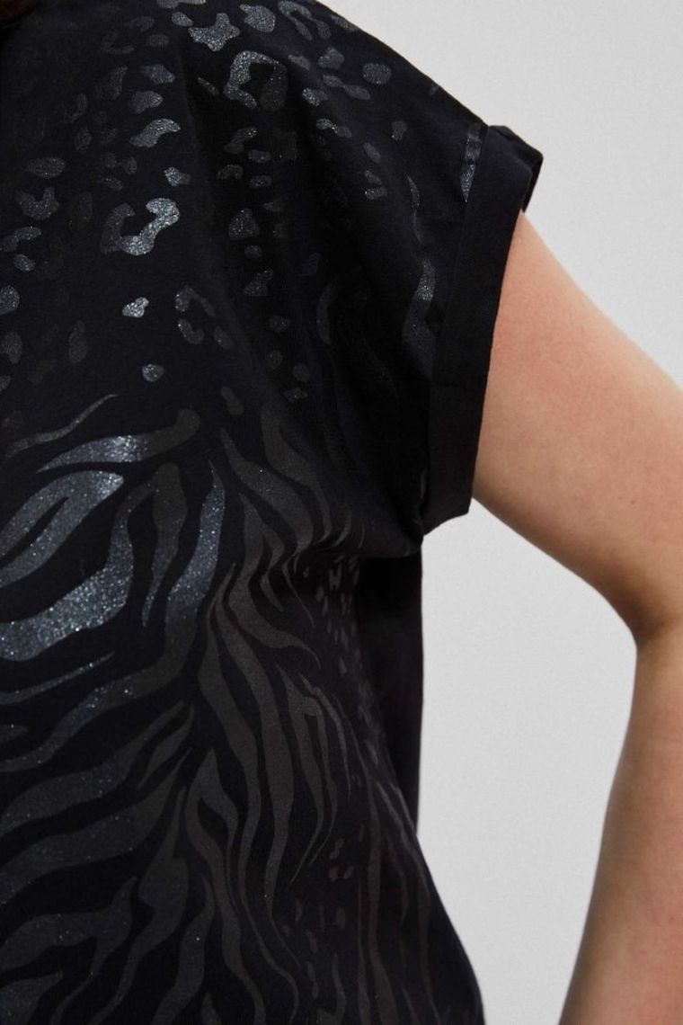 Bluzka damska z krótkim rękawem, czarna, Moodo