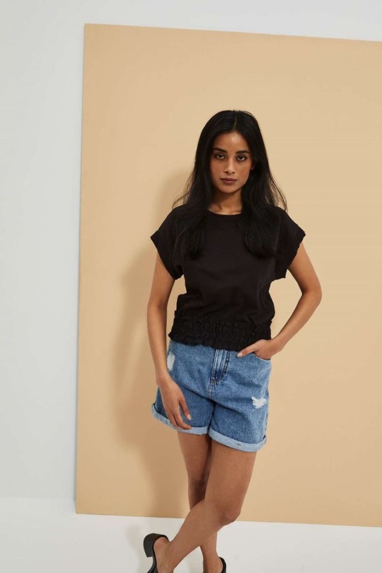 Bluzka damska z krótkim rękawem, czarna, Moodo