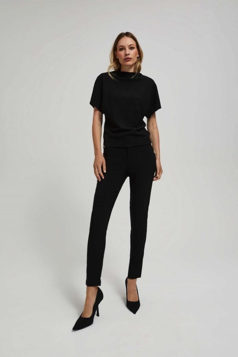 Bluzka damska z krótkim rękawem, czarna, Moodo