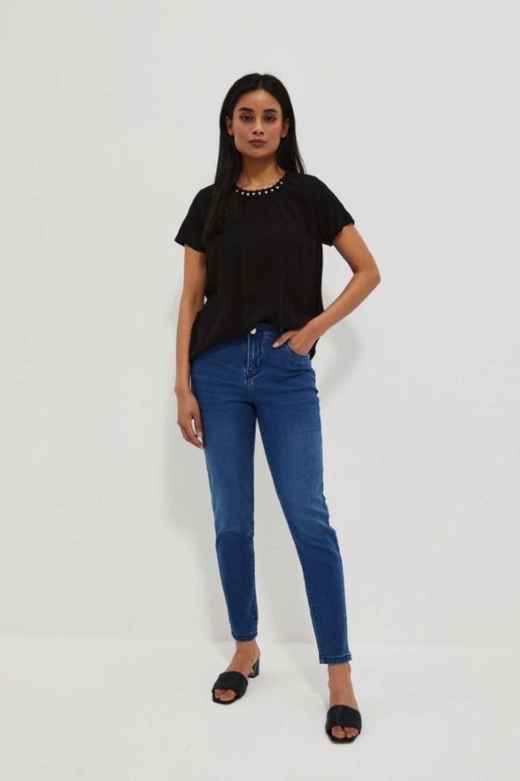 Bluzka damska z krótkim rękawem, czarna, Moodo