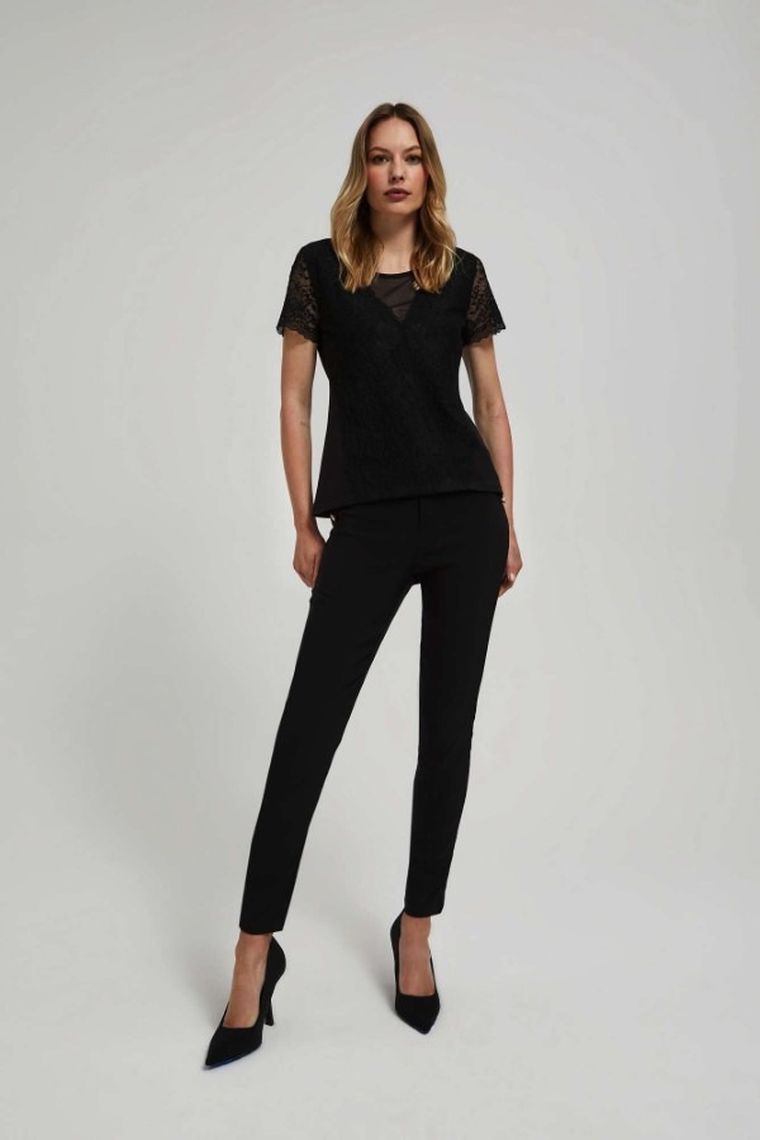 Bluzka damska z krótkim rękawem, czarna, Moodo