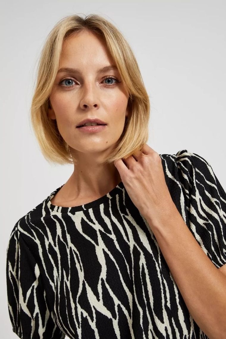 Bluzka damska z krótkim rękawem, czarna, Moodo