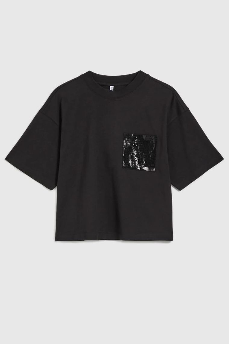 Bluzka damska z krótkim rękawem, czarna, Moodo