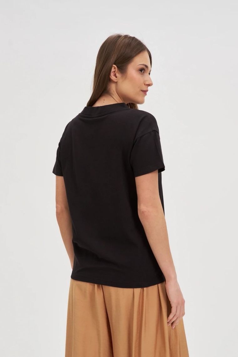 Bluzka damska z krótkim rękawem, czarna, Moodo