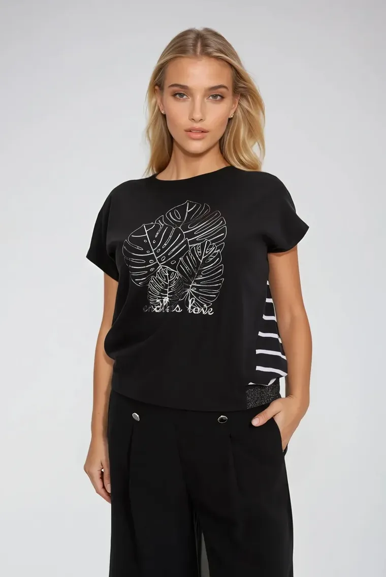 Bluzka damska z krótkim rękawem, czarna, Moodo