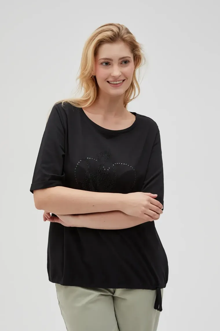 Bluzka damska z krótkim rękawem, czarna, Moodo