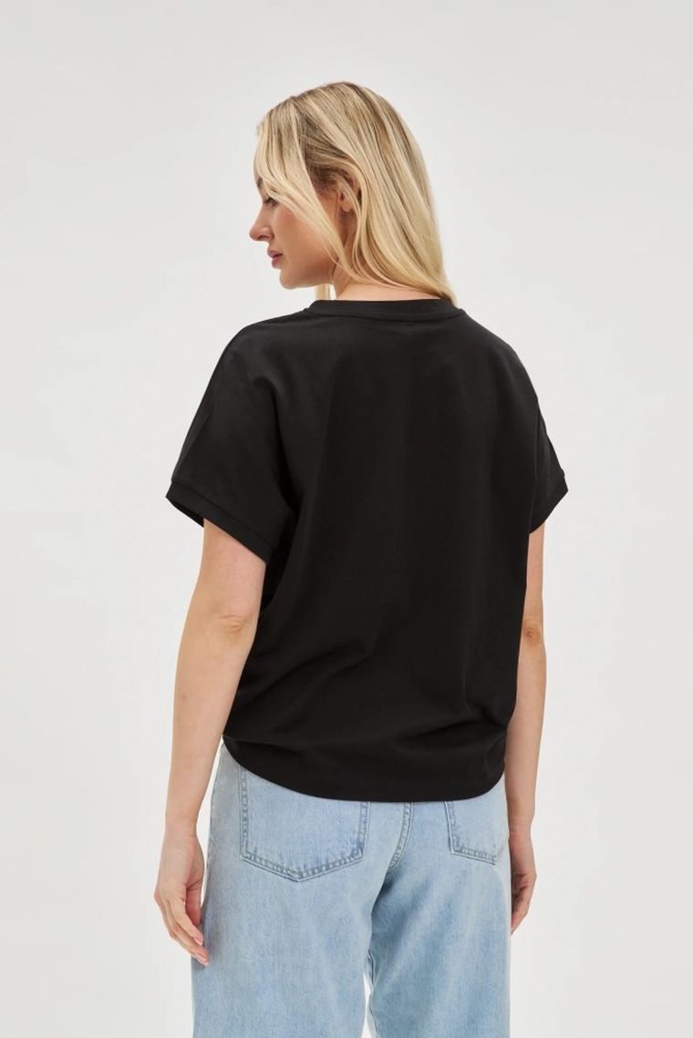 Bluzka damska z krótkim rękawem, czarna, Moodo